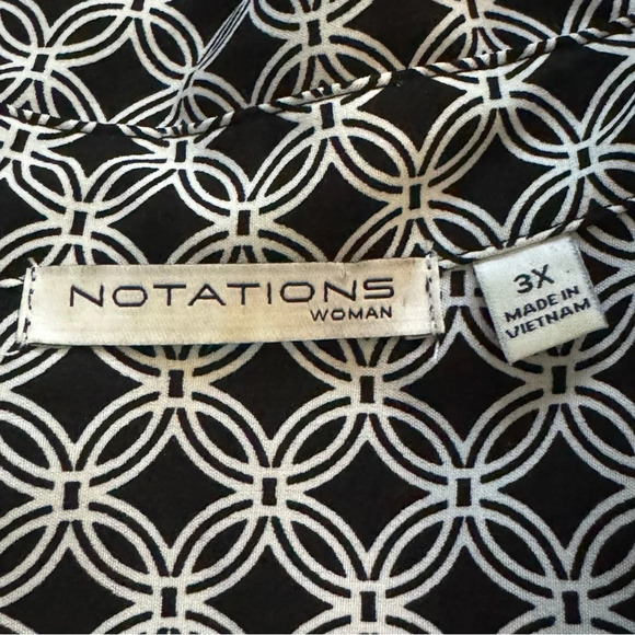 Notations 3X Shirt Top Black Geometric Button Up Tab Long Sleeve V Neck Stretch - Picture 6 of 8